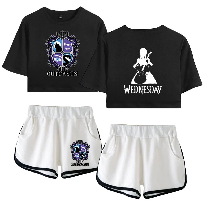 The Outcasts Crop Top Wednesday Addams Shorts T-shirt 11 The Outcasts Crop Top Wednesday Addams Shorts T-shirt - Image 11