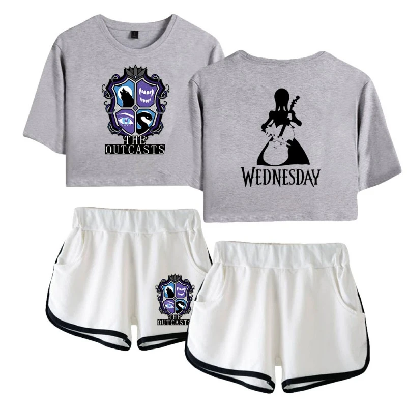 The Outcasts Crop Top Wednesday Addams Shorts T-shirt 13 The Outcasts Crop Top Wednesday Addams Shorts T-shirt - Image 13
