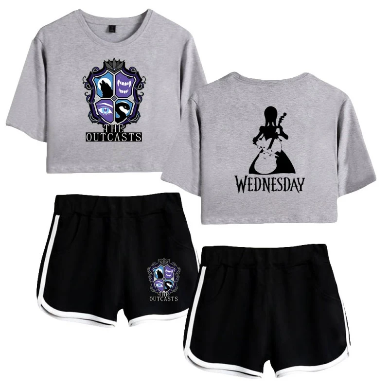The Outcasts Crop Top Wednesday Addams Shorts T-shirt 15 The Outcasts Crop Top Wednesday Addams Shorts T-shirt - Image 15