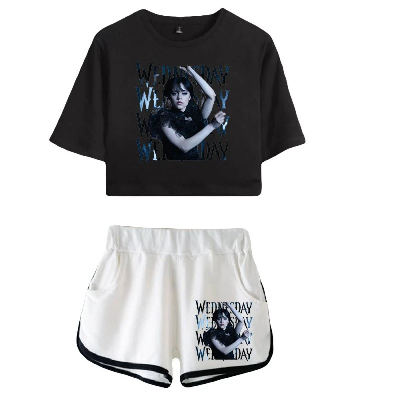 Wednesday Addams Crop Top T-shirt The Addams Family Shorts 2 Wednesday Addams Crop Top T-shirt The Addams Family Shorts - Image 2