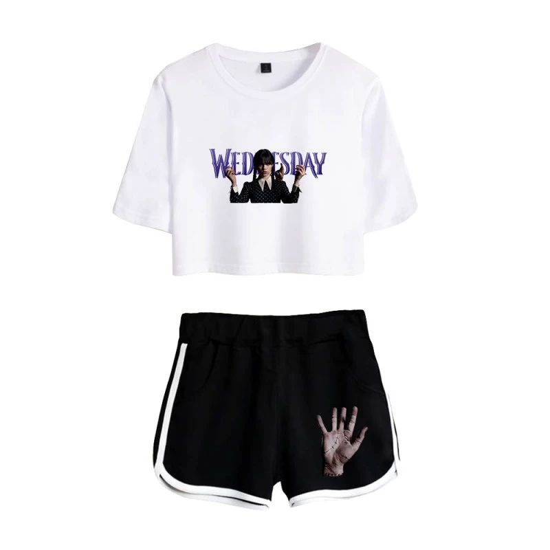 The Addams Family Crop Top T-shirt Wednesday Polyester Shorts 6 The Addams Family Crop Top T-shirt Wednesday Polyester Shorts - Image 6