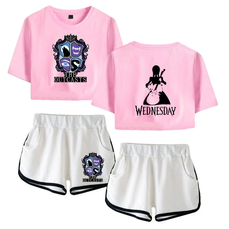The Outcasts Crop Top Wednesday Addams Shorts T-shirt 7 The Outcasts Crop Top Wednesday Addams Shorts T-shirt - Image 7